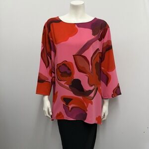 Caroline Rose Floral Top NWT $246.00 Red Purple Pink Absract Floral Size XL